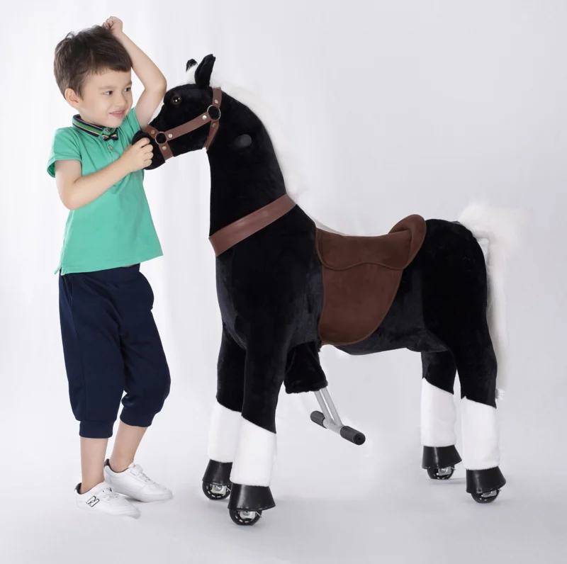 KID-HORSE Caballito para niños "Napoleón" negro, blanco fuego y pezuña blanca, niños de 4 a 9 años. LI-TB-2003M